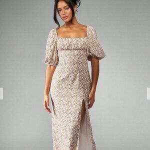 Missguided Floral Rosebud Milkmaid Peasant top dress with slit - US 4/6